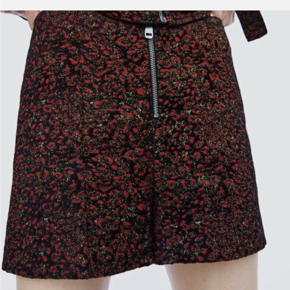 Zara Red and Black High Waisted Patterned Shorts